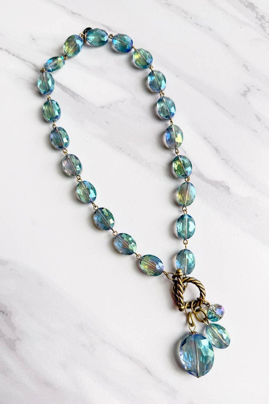 Carolina Iridescent Glass Bead Charm Necklace | Aqua | Dylan Designs
